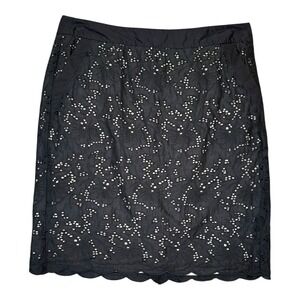LOFT Ann Taylor Petite Black‎ Eyelet Scalloped Hem Pencil Skirt Size 6 Petite